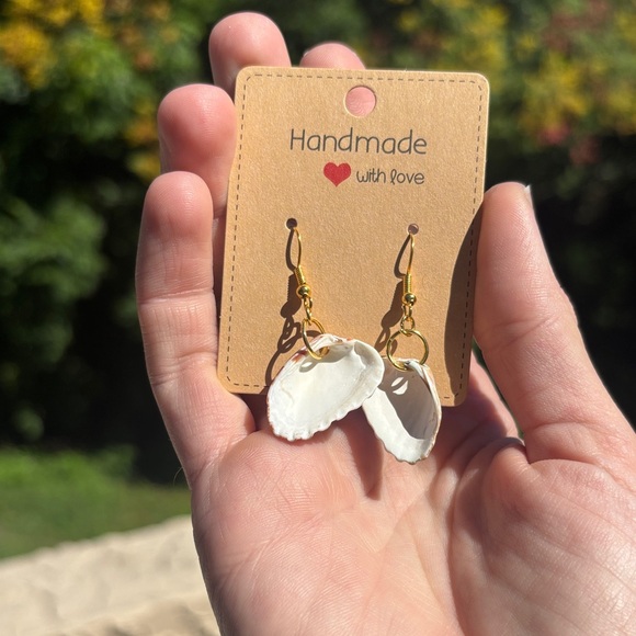 Handmade Shell Earrings with Gold Accents - Picture 2 of 4